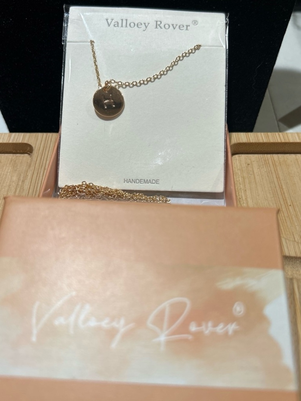 Gold color double sided letter H Disc Necklace — Polished Pendant on Chain